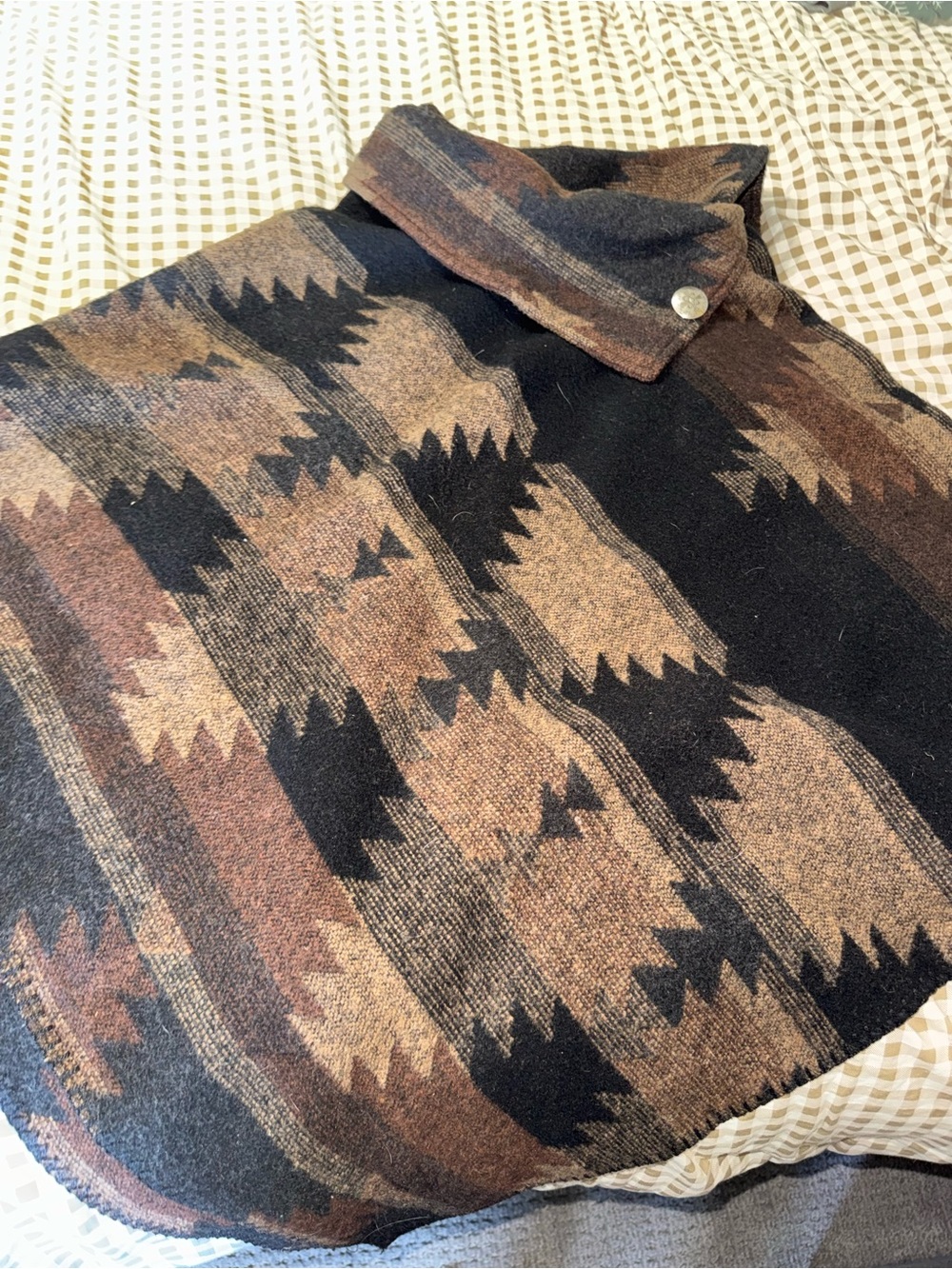 Women’s Rhonda Stark Aztec Pattern Pullover shawl/poncho- Black & Brown